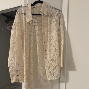 Free People Beige Lace Shirt Jacket